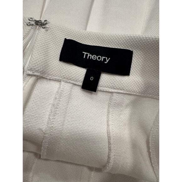 Theory Womens Summer Pique Pleated Mini Skirt Size 0 White Knit A-Line High Rise - Picture 5 of 8